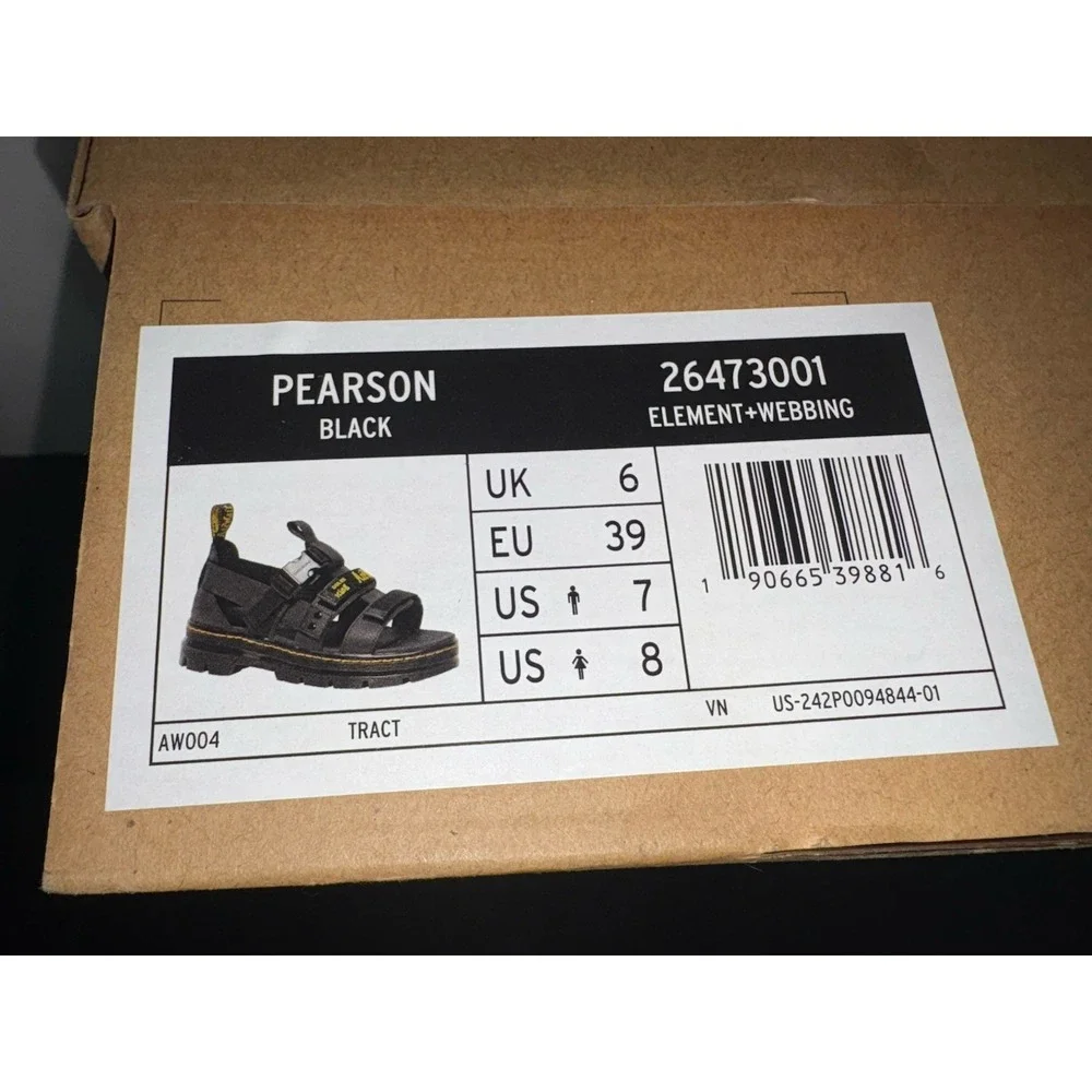 Dr. Doc Martens Pearson Air Wair Strap Sandals Black Buckle Mens US 7 New W Box